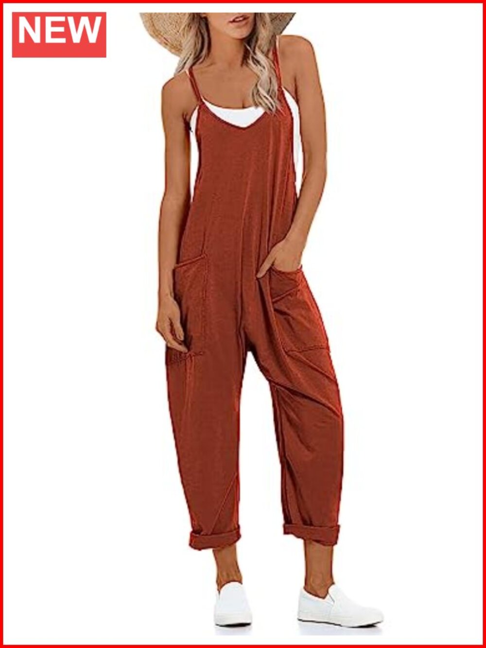Lentta Women's V Neck Sleeveless Harem Overalls Stretchy Adjustable Strap